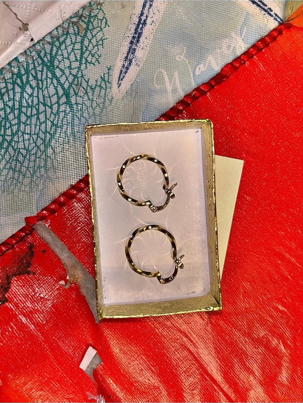 Gold Textured Hoop Earrings Like New